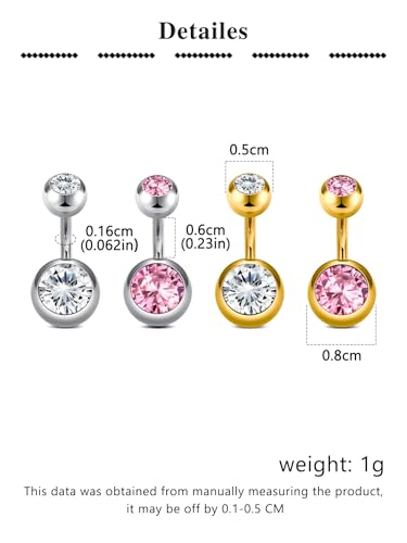 Longita Belly Button Rings Short Bar for Women Stainless Steel Belly Ring Navel Piercing Jewelry 14g Colorful Ball Pack 6mm 1/4” 8mm 5/16“ 10mm - color: 21-silver gold pink-6mm
