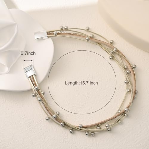 VIBILIA Boho Leather Wrap Bracelets for Women Multi-Layer Bracelets | With Strong Clasp Jewelry for Women - color: 07-Beads-Khaki