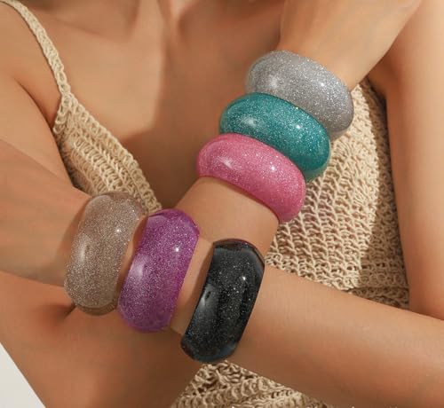 Colorful Transparent Opening Cuff Bangle Acrylic Geometric Bracelet for Women Irregular Pattern Bracelet Charm - color: Glittery-Black