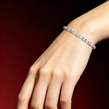 Tennis Bracelets for Women, Oval Tennis Bracelets with X-Shape Classic Design Cubic Zirconia Bracelet for Women Men, 14K White Gold Plated Elegant CZ Bracelet 6.5-7.5 Inches - size: 6.5 inch