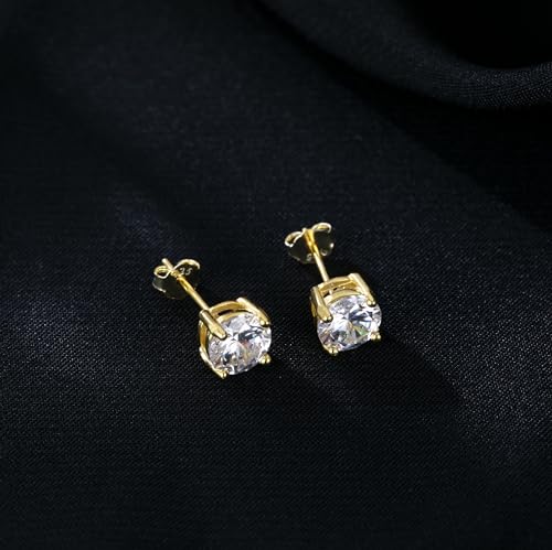 Reffeer Solid 925 Sterling Silver 6MM Cubic Zirconia Earrings Stud for Women Teens CZ Post Stud Earrings Hypoallergenic - color: B-Yellow