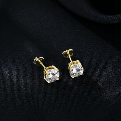 Reffeer Solid 925 Sterling Silver 6MM Cubic Zirconia Earrings Stud for Women Teens CZ Post Stud Earrings Hypoallergenic - color: B-Yellow