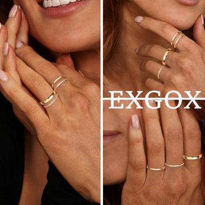 EXGOX Dainty Stackable Gold Rings - 14K Gold Plated, Non Tarnish Cubic Zirconia Stacking & Thumb Knuckle Rings (4pcs Size 7-11) - color: Gold Bands Rings, size: 11