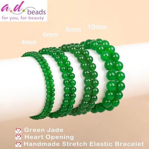 AD Beads Handmade Gemstone Stretch Elastic Bracelet Crystal Healing Reiki Nature's Beauty and Spiritual Essence Unisex (8mm, Green Jade (Heart Opening)) - color: Green Jade (Heart Opening), size: 8mm