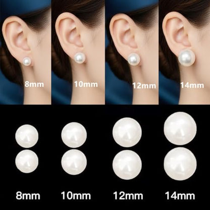 Oversized Faux Pearl Stud Earrings for Women, 14K Gold Plated Sterling Silver Hypoallergenic Large Classic Lightweight Pearl Earrings - size: 10mm
