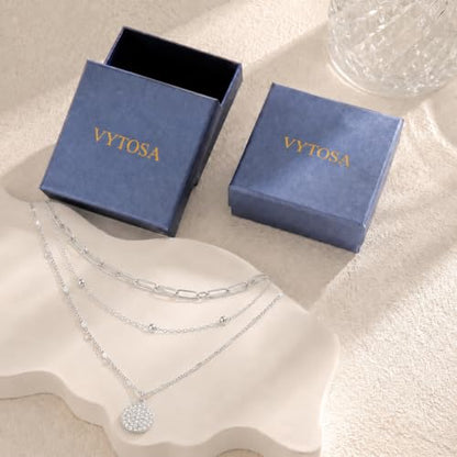 Layered Necklaces for Women, 3 Piece Gold Necklace Set | Paperclip, Satellite & CZ Pendant Chains; 14K Gold Plated Silver Stainless Steel Necklace; Hypoallergenic Non Tarnish Jewelry - color: Silver