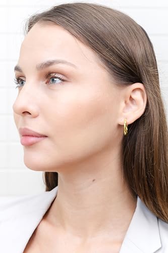 Hoops & Loops 925 Sterling Silver Twisted Hoop Earrings for Women - Hypoallergenic 14K Gold, Rose Gold, Black Flash Plated 2mm Thin Twist Design Round Click-Top Hoops, 15/20/25/30/35/40/50/60mm - color: Gold-20mm (0.78 inch)