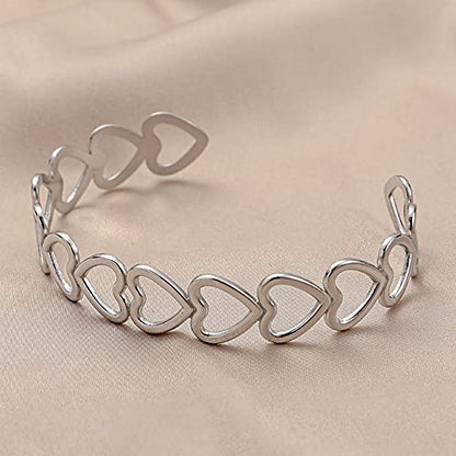 Womens Cuff Bracelets Heart Open Bangle Jewelry - color: Silver