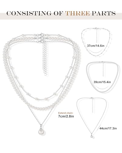 MJartoria Pearl Necklaces for Women, Dainty Layered Pearl Necklace Choker Trendy Jewelry Gifts for Wedding Birthdays Daily Wear - color: Silver