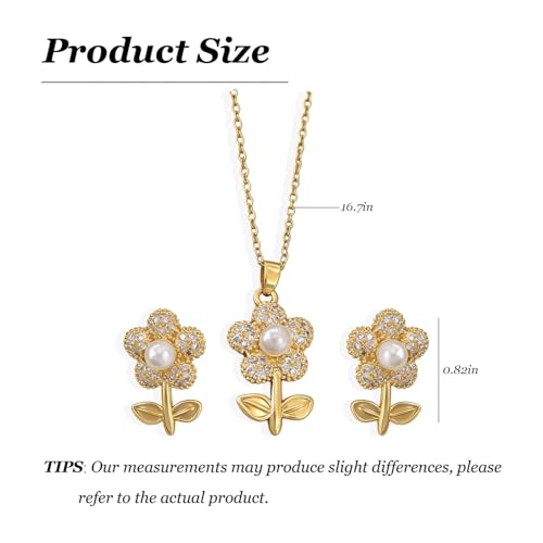 Wedding Jewelry Sets for Brides Bridesmaid Pearl Jewelry Set Fancy Gold Flower Necklace and Earrings Simple Pearl Necklace for Women Bridal Earrings Wedding Accessories Essentials Gifts - color: B1:2pcs flower jewelry set