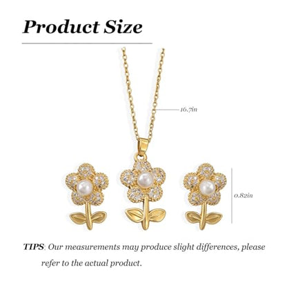 Wedding Jewelry Sets for Brides Bridesmaid Pearl Jewelry Set Fancy Gold Flower Necklace and Earrings Simple Pearl Necklace for Women Bridal Earrings Wedding Accessories Essentials Gifts - color: B1:2pcs flower jewelry set
