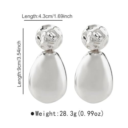 Gold Sliver Plated Chunky Large Stud Earrings for Women,Irregular Geometrical Statement Teardrop Dangle Earrings Punk Party Fashion Accessories Gifts - color: Silver