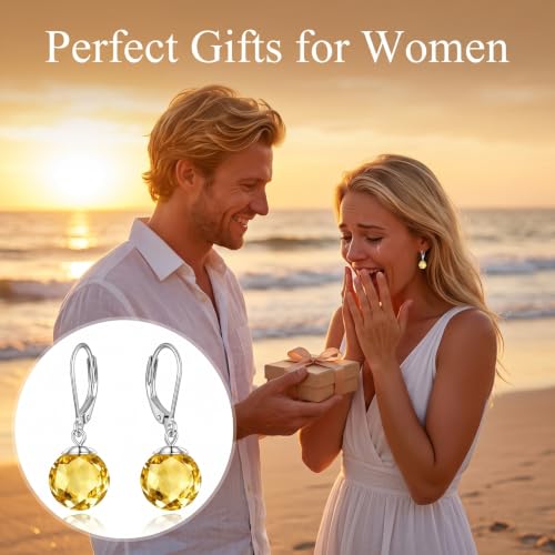 Pearl Leverback Earrings for Women Dangle Round Gemstone Earrings Birthstone Jewelry Gift Anniversary for Her - color: 11 November birthstone