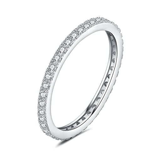 JewelryPalace 6 Stone Cubic Zirconia Half Eternity Stackable Wedding Rings for Women, 14K White Yellow Rose Gold Plated 925 Sterling Silver Promise Rings for Her, Simulated Diamond Wedding Band Ring - color: G-eternity-sterling silver Brass