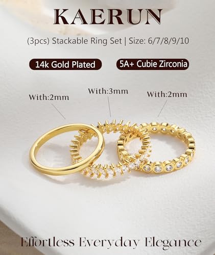 KAERUN Stackable Gold Rings for Women Non Tarnish Dainty 14K Gold Plated Stacking Rings Cubic Zirconia Thumb Ring Set Trendy Statement Wedding Bands Promise Engagement Rings for Women Size 6-10 - style: stack-C