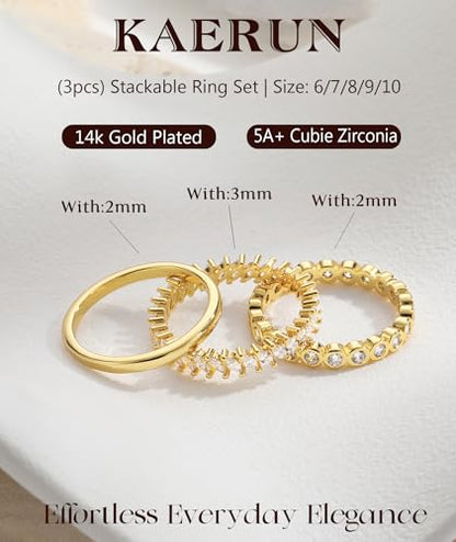 KAERUN Stackable Gold Rings for Women Non Tarnish Dainty 14K Gold Plated Stacking Rings Cubic Zirconia Thumb Ring Set Trendy Statement Wedding Bands Promise Engagement Rings for Women Size 6-10 - style: stack-C