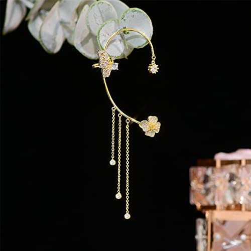2 Pairs Dainty Silver Butterfly Ear Cuffs & Wraps for Women Non Piercing Bling Butterfly Tassel Style Zircon Earrings Ear Clips Bridal Wedding Jewelry - color: Gold