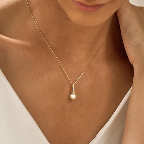Gold Necklace for Women, 14k Gold Plated Cubic Zirconia Solitaire Pendant Necklace Waterproof Formal Necklaces for Women Cute Simple Necklaces Trendy Gold Jewelry Non Tarnish - color: Gold-pearl 2