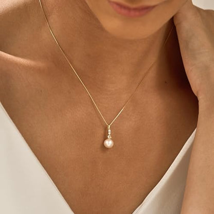 Gold Necklace for Women, 14k Gold Plated Cubic Zirconia Solitaire Pendant Necklace Waterproof Formal Necklaces for Women Cute Simple Necklaces Trendy Gold Jewelry Non Tarnish - color: Gold-pearl 2