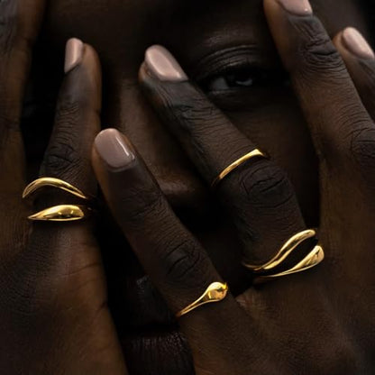 Hey Harper Gold Ring for Women - Gold Plated Stacking Waterproof & Sweatproof Jewerly Ring - Everday Non Tarnish Cute Fashion Circle Rings - style: Cindy Ring