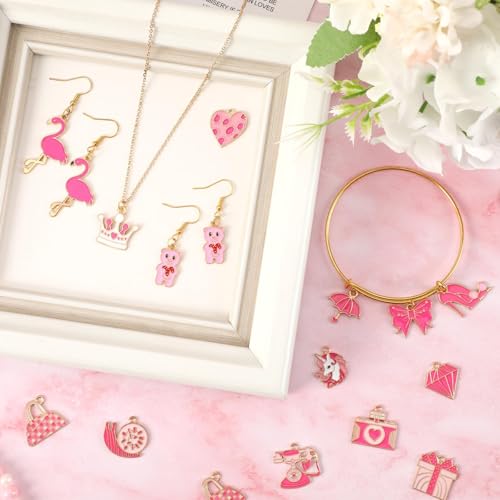 SANNIX 110Pcs/55 Pairs Pink Charms, Valentine Charms for Jewelry Making | Valentine Pendants for Bracelets, Necklaces Earrings Craft Making, Party Supplies Gift - style: Pink Charms