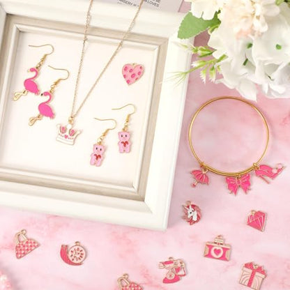 SANNIX 110Pcs/55 Pairs Pink Charms, Valentine Charms for Jewelry Making | Valentine Pendants for Bracelets, Necklaces Earrings Craft Making, Party Supplies Gift - style: Pink Charms