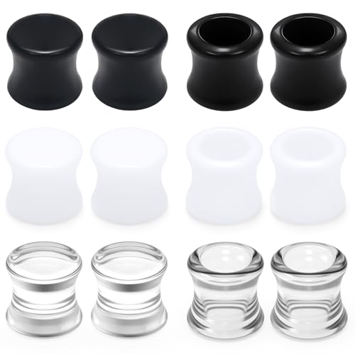 Ears Gauges Tunnels Plugs for Women Acrylic Solid Tunnel Ear Gauge Stretching Kit 6G to 1 1/4 Inch (4MM- 30MM) Expander Stretcher Plug Earrings Piercing Jewelry for Women Black White Clear - style: almost 1/2 inch, Black White Clear