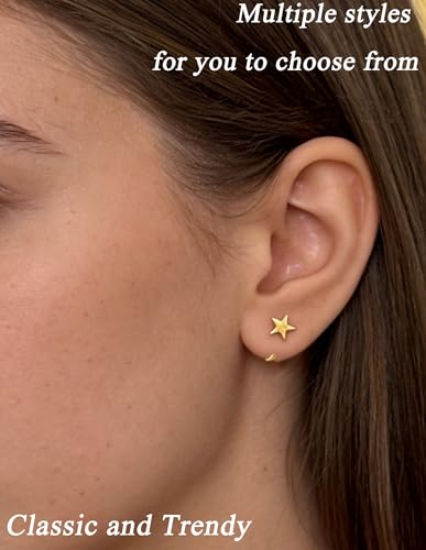 Akeoqi Stay Close Huggie Half Hoop Earrings Stainless Steel Backless Cartilage Helix Small Earring Hoops Pearl Star Heart Colourful CZ Open Huggie Piercing Sleep Friendly Poke Free Gold Silver Plated - color: Gold