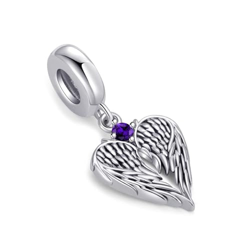 TCHYUN Spread Angle Wings Dangle Charm 12 Birthstone Bead for Pandora Bracelet Women Gift - style: Feb