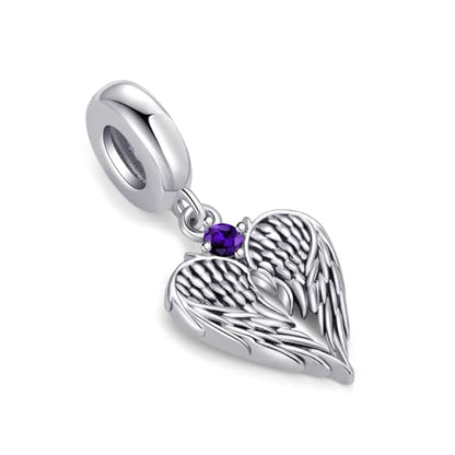 TCHYUN Spread Angle Wings Dangle Charm 12 Birthstone Bead for Pandora Bracelet Women Gift - style: Feb