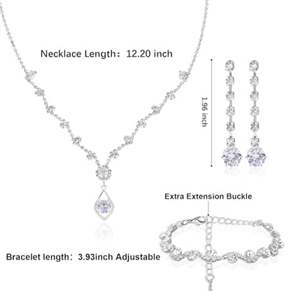 CAVETEE Jewelry Set - Prom Jewelry Crystal Bridal Necklace, Bracelet & Pendant Earring Jewelry Set for Women - style: Rhombic crystal