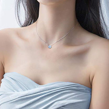 925 Sterling Silver Solitaire Cubic Zirconia Necklace for Women Teen Girls - color: April - Clear