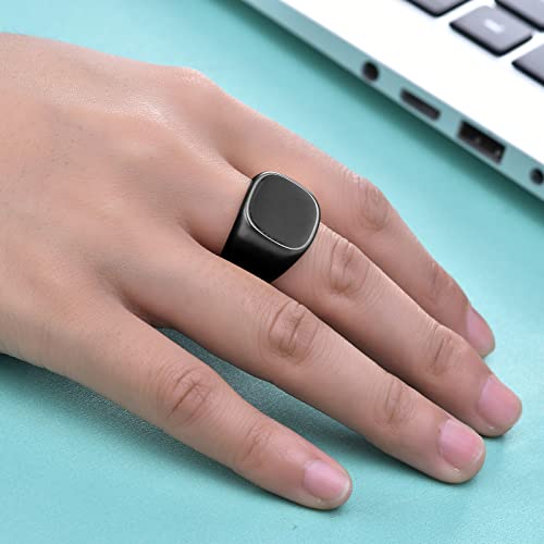 VQYSKO 14K Gold Plated Square Signet Ring | Stainless Steel Band for Men - color: Square Grey+Black