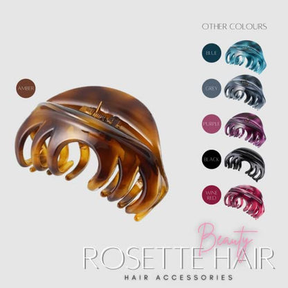 Rosette Large Chic Styling Glass Claw Clip Hair Clamps Grips Hairpins Barrettes for Indoor/Outdoor Use - Thick Hair, Women and Girls - color: Amber