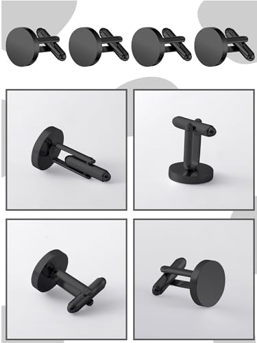 Newcotte 5 Pairs Cufflinks for Men Round Silver Cufflinks Mens Classic Stainless Steel Cuff Links Set for Wedding Gifts - color: Black