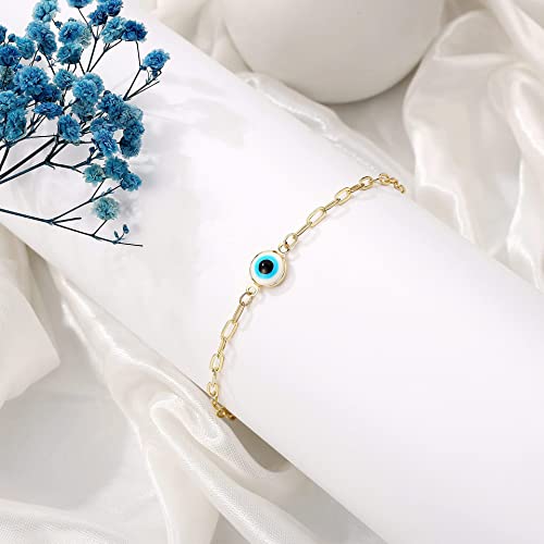 Fesciory Evil Eye Bracelet for Women, Gold Plated Adjustable Chain Jewelry | Blue Evil Eye Charm Bracelet, Lucky Amulet Symbolism, Dainty Adjustable Chain, Daily wear, Jewelry gifts - color: Gold-7