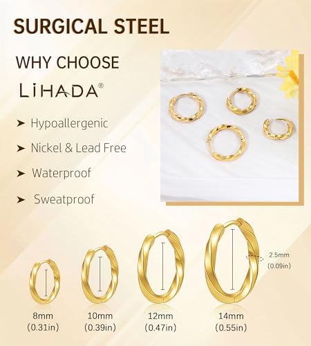 Surgical Steel Small Gold Huggie Hoop Earrings for Women Hypoallergenic - color: F-14K Gold Plated
