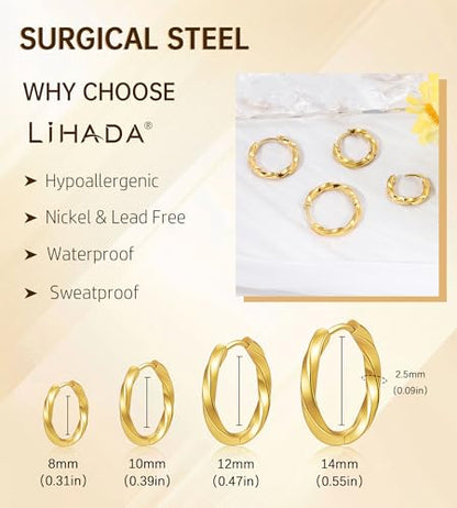 Surgical Steel Small Gold Huggie Hoop Earrings for Women Hypoallergenic - color: F-14K Gold Plated