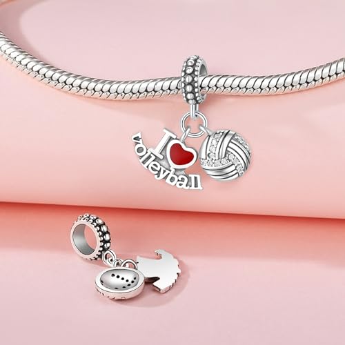 CYCUFF 925 Sterling Silver Charms Suitable for Bracelet Pendants Beads, Charm Necklaces Jewellery Gift for Women - color: I Love Volleyball Charms