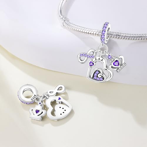 3PCS Birthstone Stone Charms for Charms Bracelet 925 Sterling Silver Infinity Love Heart Crown Dangle Charms Spacer Stopper Beads for Bracelets and Necklaces, Birthday Mother's Day Christmas Gifts For Women. - color: 02 Feb. 3PCS