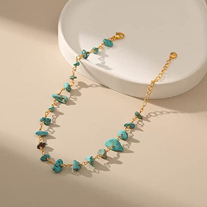 Ankle Bracelets for Women 18K Gold Plated Anklet for Women Gold Charm Anklet Waterproof Summer Beach Foot Chain Jewelry Gifts - style: Turquoise