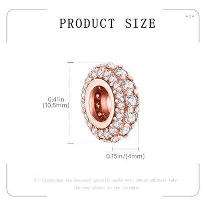 KEQ 925 Silver Spacer Stopper Bead Charms Clearance for Pandora Bracelets Birthstone CZ Always Stopper Birthday Gifts for Mom Grandmom Granddaughter Wife Sisters Friends - color: Rose golden(2 Pcs)