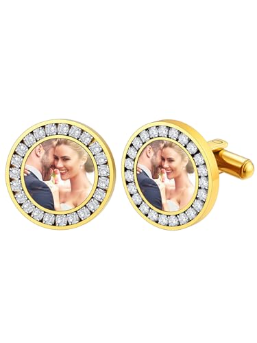 Custom4U Custom Photo Cufflinks for Men Father of the Bride Gifts - color: B-Round Photo-Gold