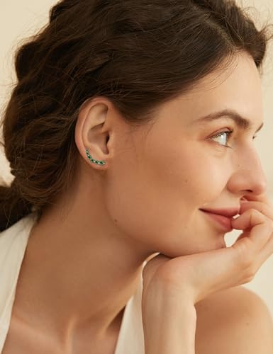 Starchenie 925 Sterling Silver Climber Earring Ear Crawler Stud Earrings for Women - color: Emerald
