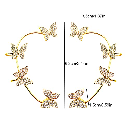 Shining Butterfly Ear Cuffs Zircon Butterfly Earrings for Women Ear Cuffs for Women Non Piercing Ear Wrap Around Earrings - color: White