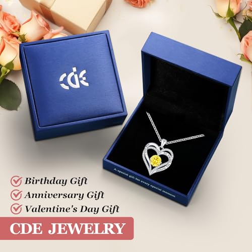 CDE Engraved Forever Love Heart Birthstone Necklace Jewelry Gifts for Women | Hypoallergenic,Nickel-Free & Lead-Free,3 x 3 mm 5A CZ Heart Pendant,Anniversary Christmas Birthday Gift for Girlfriend Wife - color: 11-Nov-WG, style: White Gold Plated