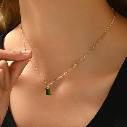 Cubic Zirconia Necklaces for Women 18K Gold Plated Tear drop Necklace Dainty Layered CZ Lariat Diamond Necklace - color: Green CZ-Gold