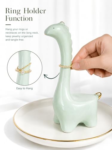 Ring Holder Dinosaur Jewelry Dish, Ceramic Dino Trinket Tray for Rings Earrings Necklace Bracelet, Animal Organizer for Vanity Nightstand Bathroom - color: Dinosaur