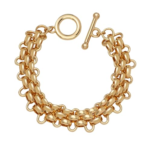 14K Gold & Silver Plated Lightweight Link Bracelet for Women | Stackable Bracelets ,14K Gold Plated Bracelets with CZ,Lightweight Trendy Chain Bracelet Jewelry Gift - style: Gold Link Chain