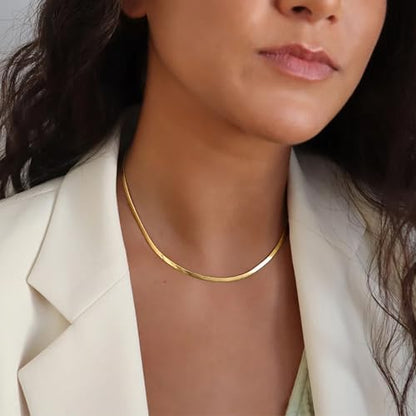 WomenGifts 14K Gold Silver Plated Herringbone Necklace for Women, Dainty Snake Chain Choker, Trendy Simple Long Layered Jewelry Non Tarnish, 3/4/5/8mm,14,16,18,20,22,24,26 Inch Thin & Chunky Options - color: Gold, style: 1.5mm-16inch